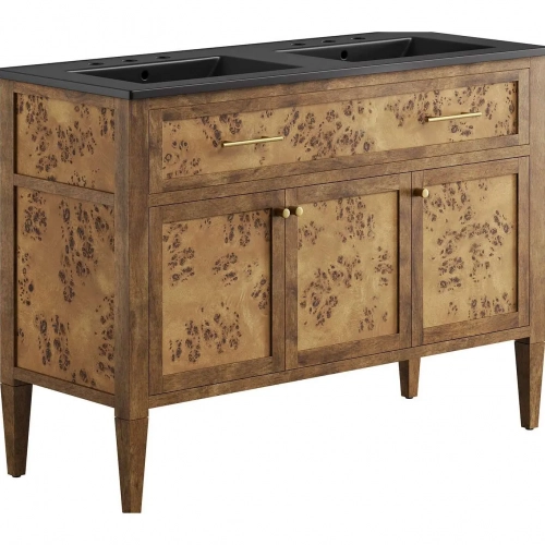 Elysian 48" Double Sink Bathroom Vanity in Brown Wood & Black Ceramic