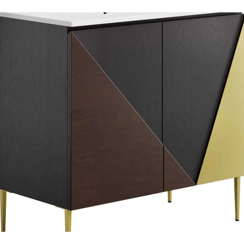 Alchemist 36" Bathroom Vanity in Black, Gold, Oak & White Ceramic