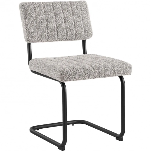 Parity Dining Chair in Black Metal & Channel Tufted Taupe Boucle Fabric (Set of 2)