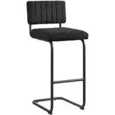 Parity Bar Stool in Black Metal & Channel Tufted Black Boucle Fabric (Set of 2)