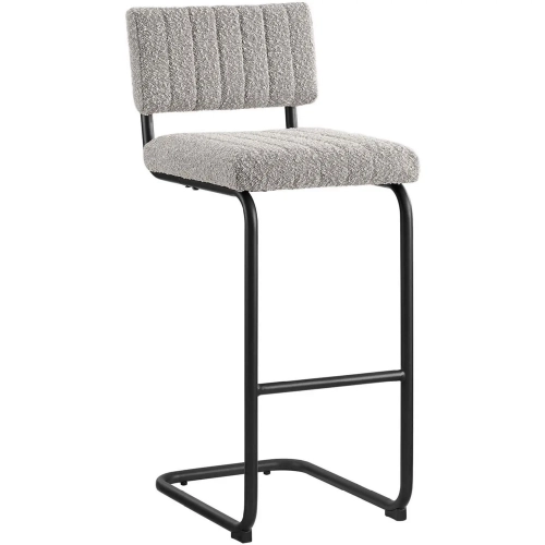 Parity Bar Stool in Black Metal & Channel Tufted Taupe Boucle Fabric (Set of 2)