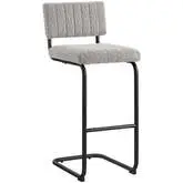 Parity Bar Stool in Black Metal & Channel Tufted Taupe Boucle Fabric (Set of 2)