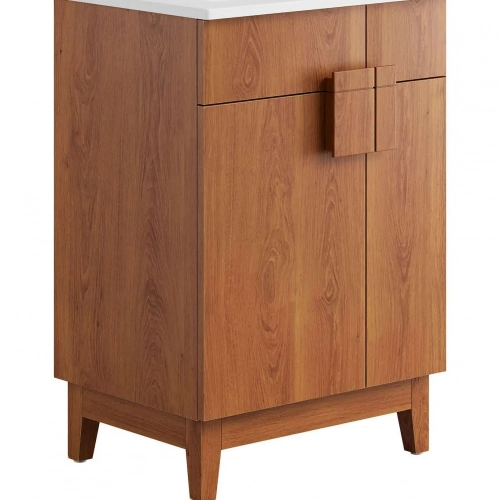 Miles 24" Bathroom Vanity in Walnut Finish & White Ceramic