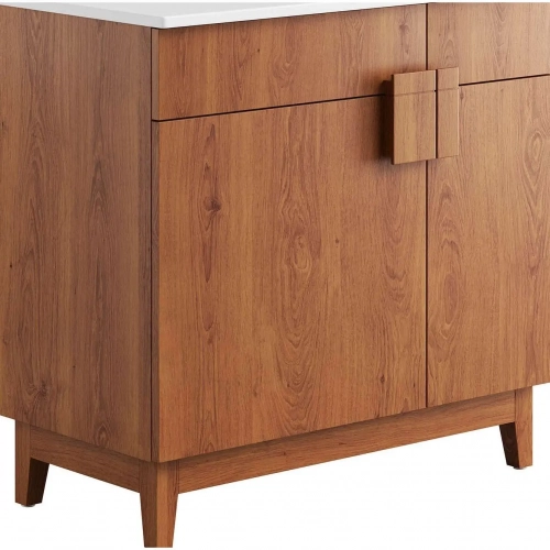 Miles 36" Bathroom Vanity in Walnut Finish & White Ceramic