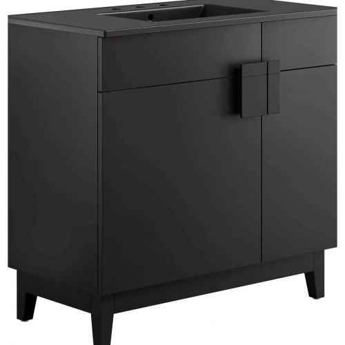 Miles 36" Bathroom Vanity in Black Finish & Black Ceramic