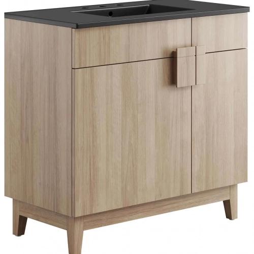 Miles 36" Bathroom Vanity in Oak Finish & Black Ceramic