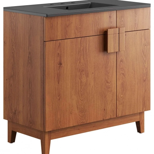 Miles 36" Bathroom Vanity in Walnut Finish & Black Ceramic