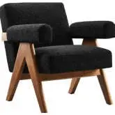Lyra Accent Arm Chair in Black Boucle Fabric in Black Fabric & Wood