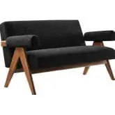 Lyra Loveseat in Black Fabric & Wood