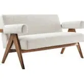 Lyra Loveseat in Ivory Fabric & Wood