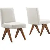 Lyra Dining Chair in Ivory Boucle Fabric & Wood (Set of 2)