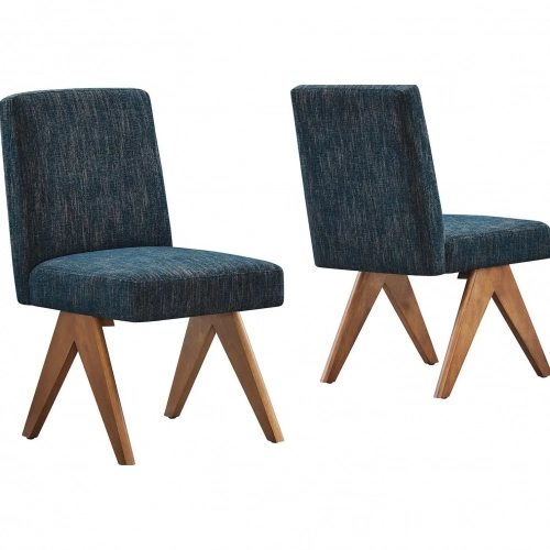 Lyra Dining Chair in Azure Fabric & Wood (Set of 2)