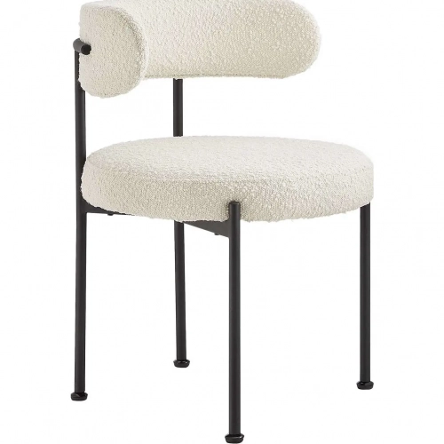 Albie Dining Chair in Ivory Boucle Fabric & Black Metal (Set of 2)