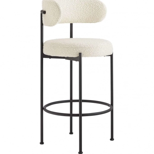 Albie Bar Stool in Ivory Boucle Fabric & Black Metal (Set of 2)