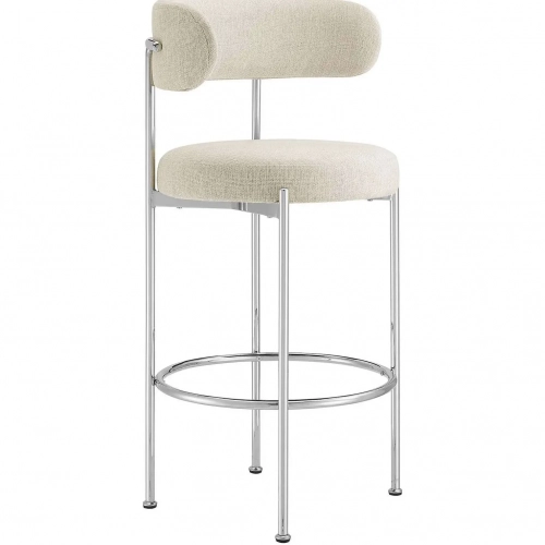 Albie Bar Stool in Beige Fabric & Silver Metal (Set of 2)