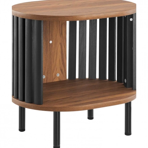 Fortitude Side Table in Walnut Finish & Black Metal