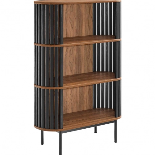 Fortitude Three Tier Display Cabinet in Walnut Finish & Black Metal
