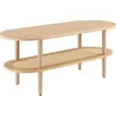 Torus Oval Coffee Table in Oak Finish & Rattan