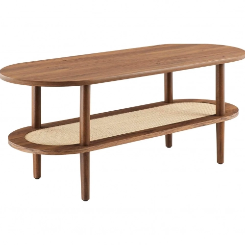 Torus Oval Coffee Table in Walnut Finish & Rattan