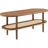 Torus Oval Coffee Table in Walnut Finish & Rattan