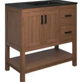 Ashlyn 36" Bathroom Vanity in Walnut Finish Wood & Black Ceramic
