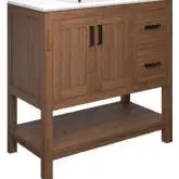 Ashlyn 36" Bathroom Vanity in Walnut Finish Wood & White Ceramic