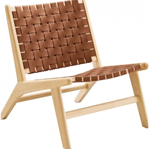 Saoirse Accent Lounge Chair in Brown Vegan Leather & Natural Finish Wood