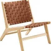 Saoirse Accent Lounge Chair in Brown Vegan Leather & Natural Finish Wood