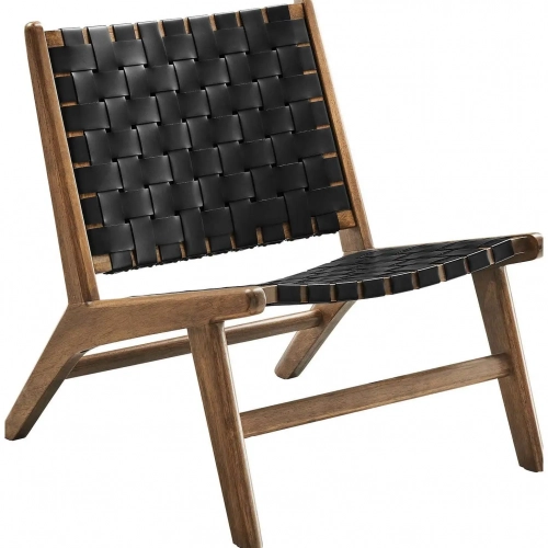 Saoirse Accent Lounge Chair in Black Vegan Leather & Walnut Finish Wood