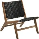 Saoirse Accent Lounge Chair in Black Vegan Leather & Walnut Finish Wood