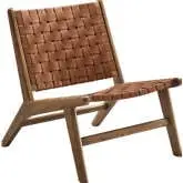 Saoirse Accent Lounge Chair in Brown Vegan Leather & Walnut Finish Wood