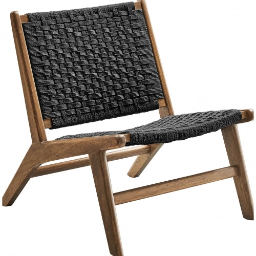 Saoirse Accent Lounge Chair in Black Woven Rope & Walnut Finish Wood