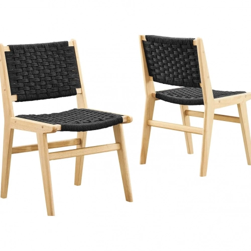 Saoirse Dining Chair in Black Woven Rope & Natural Finish Wood