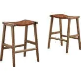 Saoirse Counter Stool in Brown Vegan Leather & Walnut Finish Wood (Set of 2)