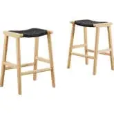 Saoirse Counter Stool in Black Woven Rope & Natural Finish Wood (Set of 2)