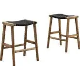 Saoirse Counter Stool in Black Woven Rope & Walnut Finish Wood (Set of 2)