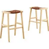 Saoirse Bar Stool in Brown Vegan Leather & Natural Finish Wood (Set of 2)