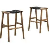 Saoirse Bar Stool in Black Vegan Leather & Walnut Finish Wood (Set of 2)