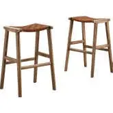 Saoirse Bar Stool in Brown Vegan Leather & Walnut Finish Wood (Set of 2)