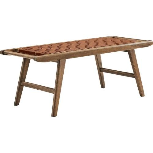 Saoirse 47" Bench in Brown Vegan Leather & Walnut Finish Wood