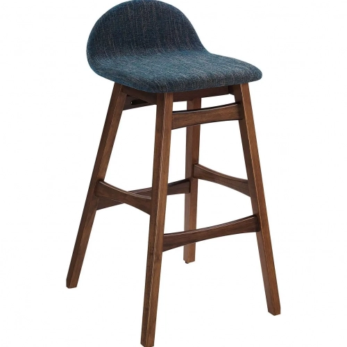 Juno Bar Stool in Wood & Navy Fabric (Set of 2)