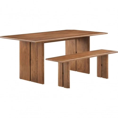 Amistad 72" Dining Table & Bench Set in Walnut Finish Wood