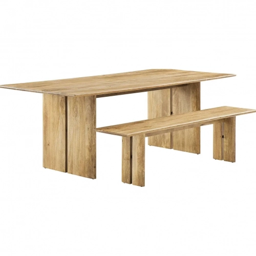 Amistad 86" Dining Table & Bench Set in Oak Finish Wood