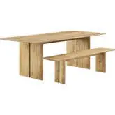 Amistad 86" Dining Table & Bench Set in Oak Finish Wood