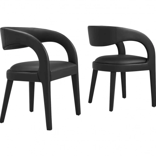 Pinnacle Dining Chair in Black Vegan Leather & Black Metal (Set of 2)