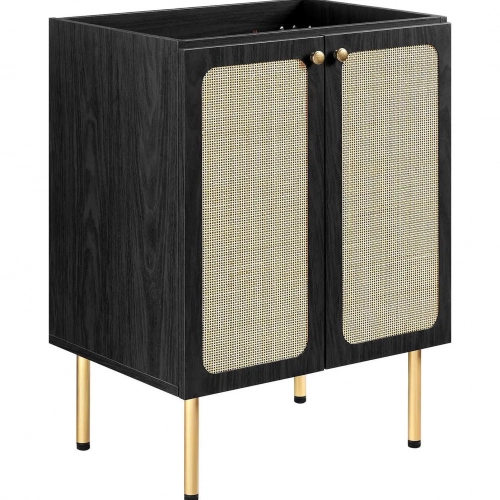 Chaucer 24" Bathroom Vanity Cabinet (Sink Basin Not Included) in Black Wood Grain & Rattan