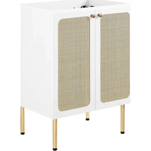 Chaucer 24" Bathroom Vanity Cabinet (Sink Basin Not Included) in White Wood Grain & Rattan