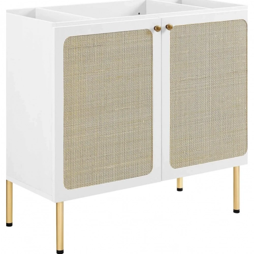 Chaucer 36" Bathroom Vanity Cabinet (Sink Basin Not Included) in White Wood Grain & Rattan