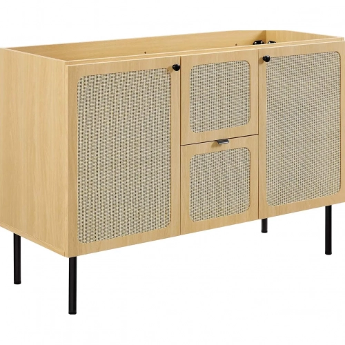 Chaucer 48" Bathroom Vanity Cabinet (Sink Basin Not Included) in Oak Wood Grain & Rattan