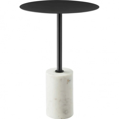 Lyric Round Side Table in White Marble & Black Iron